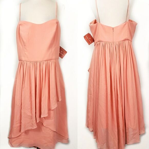 Watters fit & flare chiffon coral crossed hem Bridesmaids Mini knee length Dress - Picture 4 of 11